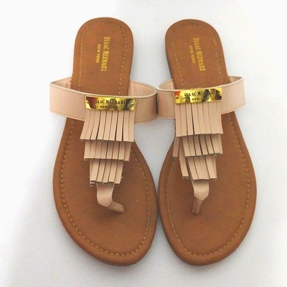 Isaac Mizrahi New York Faux Leather Fringe Flats Thong Summer Sandals US 8 - Picture 1 of 5